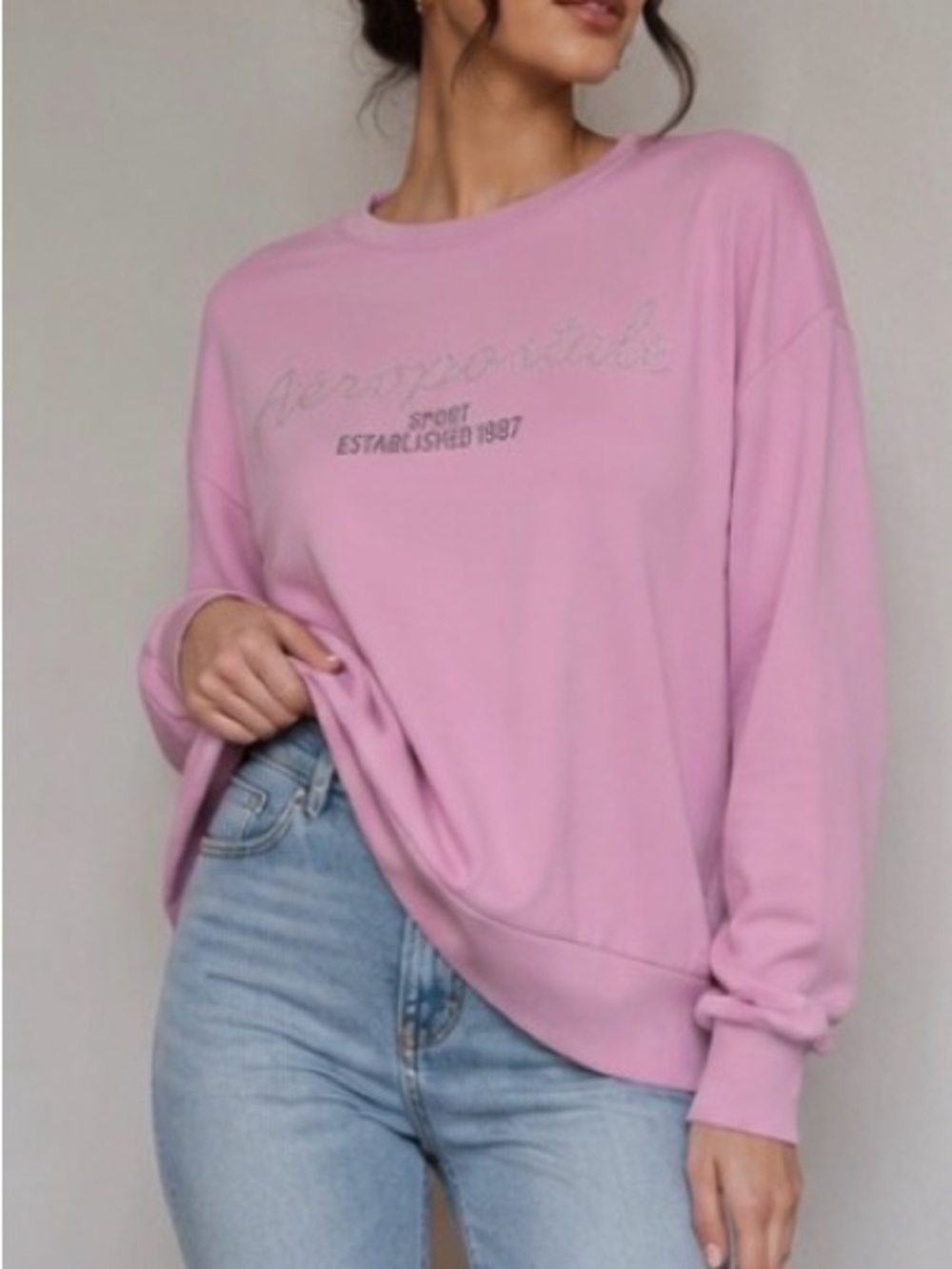 Aeropostale Pink Crewneck with Purple Block Text (2X)